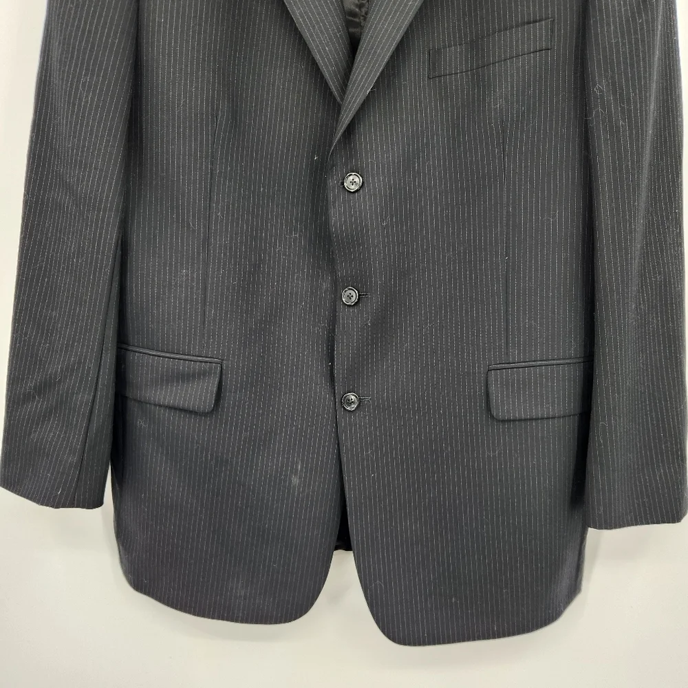 Jos A Bank Pinstripe 3 Button Suit Jacket Mens Size 46L Black
